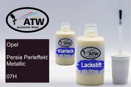 Opel, Persia Perleffekt Metallic, 07H: 20ml Lackstift + 20ml Klarlack - Set, von ATW Autoteile West.